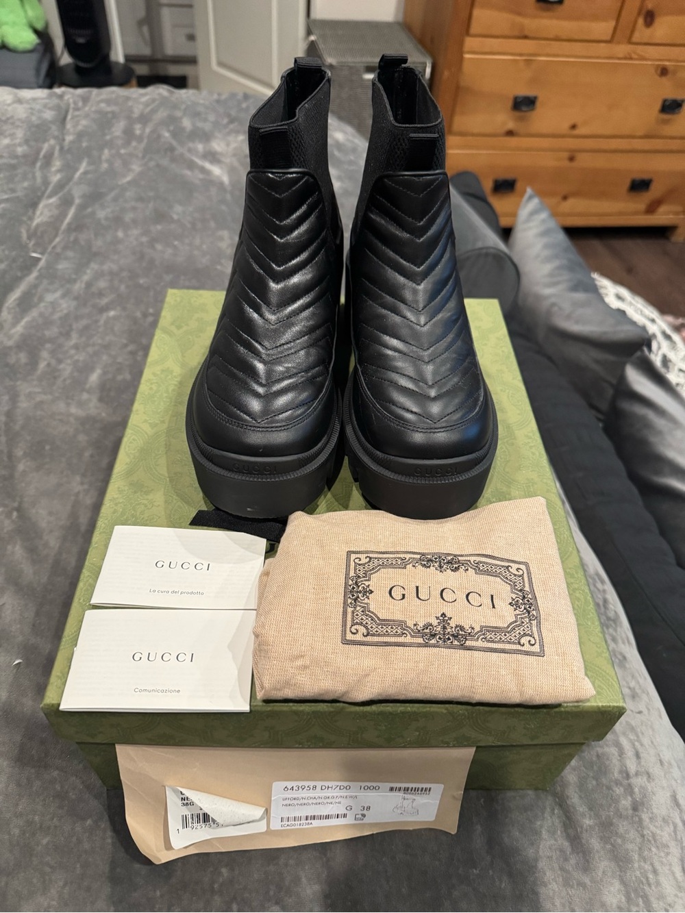 Gucci Black Quilted Leather Platform Chelsea Ankle Boots